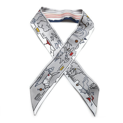 Hermes Silk Les Chiens Parisiens Twilly Gris Perle Bleu Jaune 1 of 3
