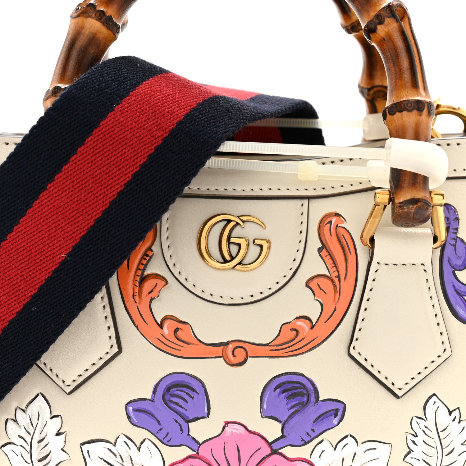 Gucci Calfskin Floral Embossed Mini Diana Tote Bag Mystic White Multicolor 8 of 12
