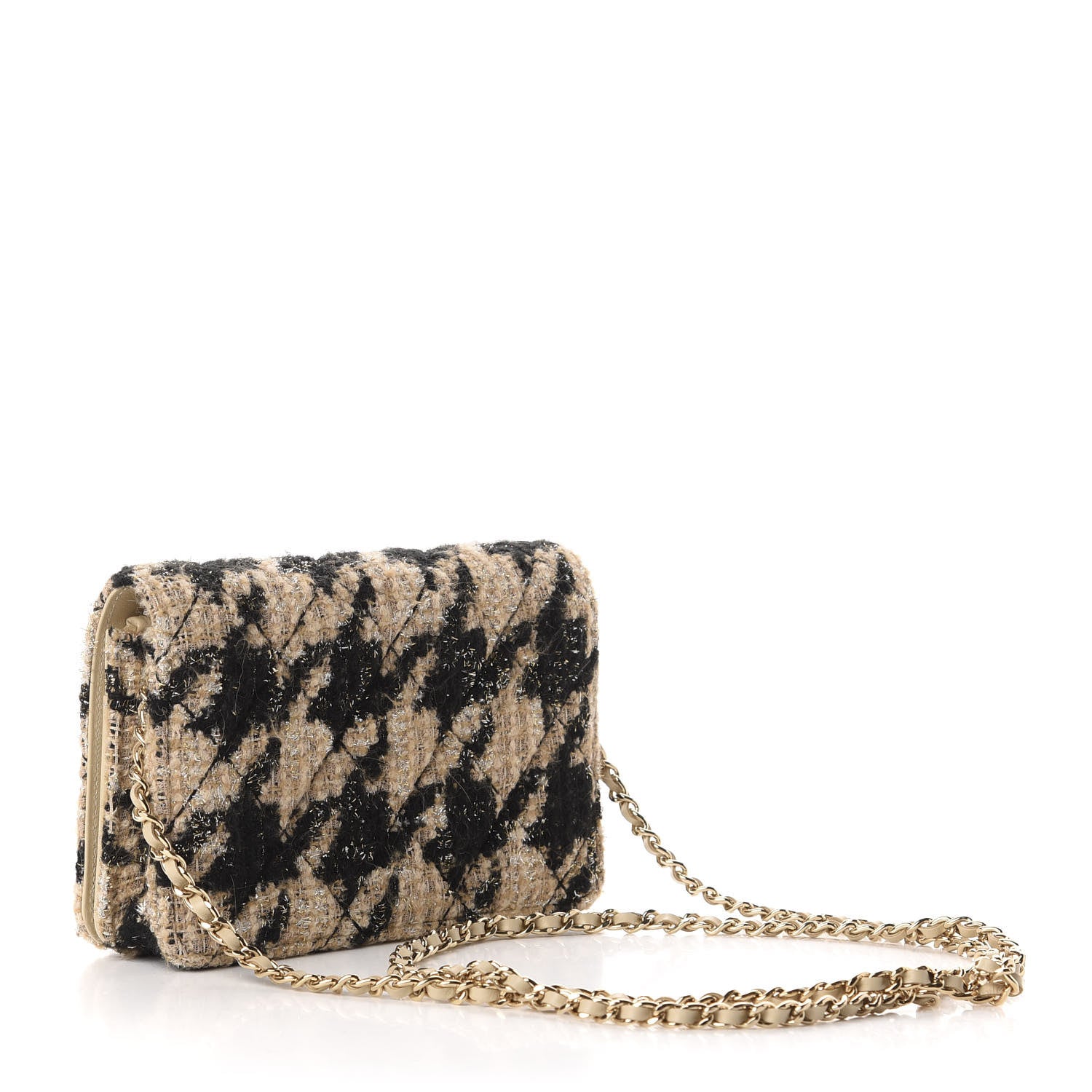 Chanel Tweed Shearling Quilted Wallet On Chain WOC Beige Black 3 of 12