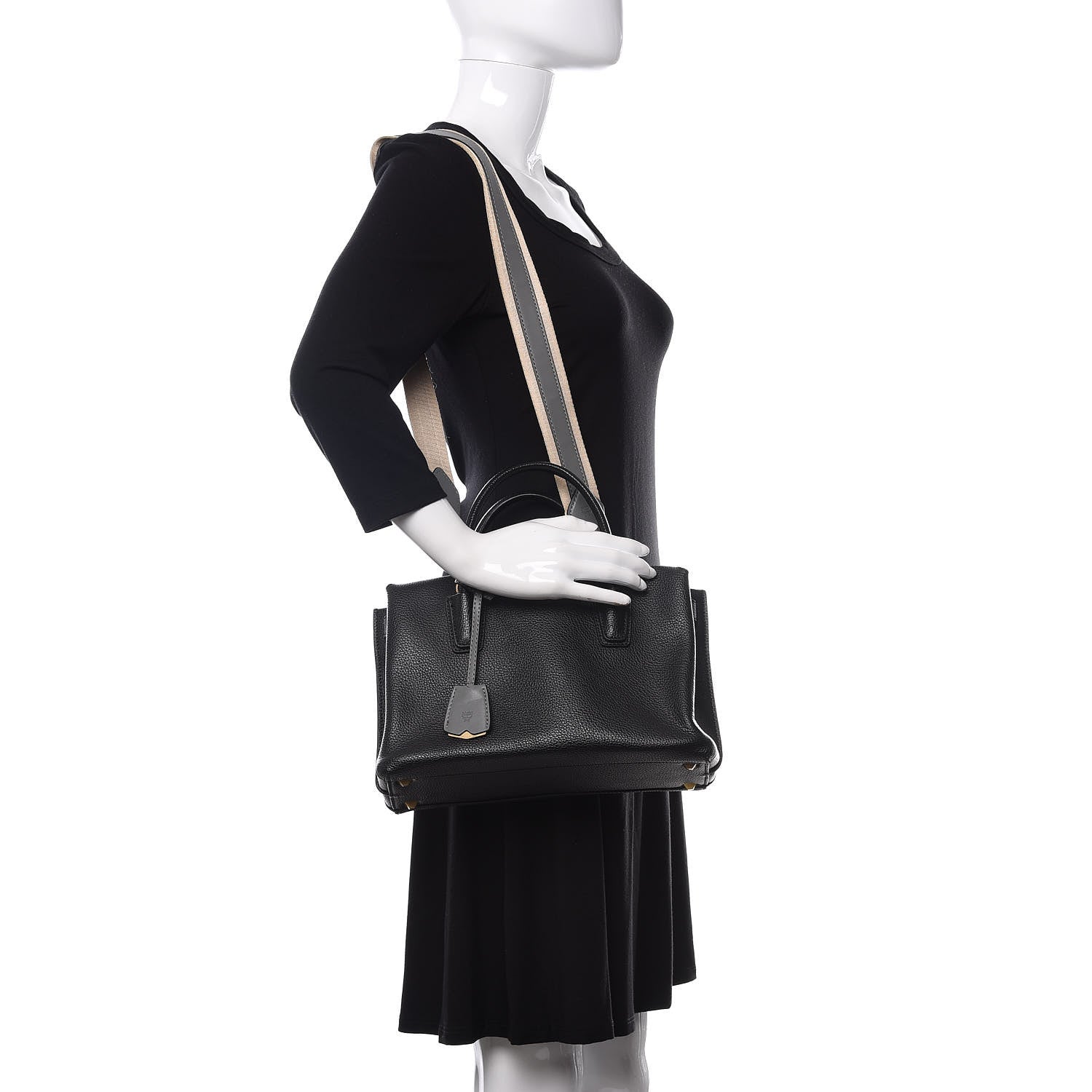 MCM Grained Calfskin Medium Milla Tote Black 2 of 10