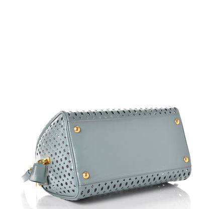 Prada Saffiano Vernice Perforated Satchel Lago 5 of 10