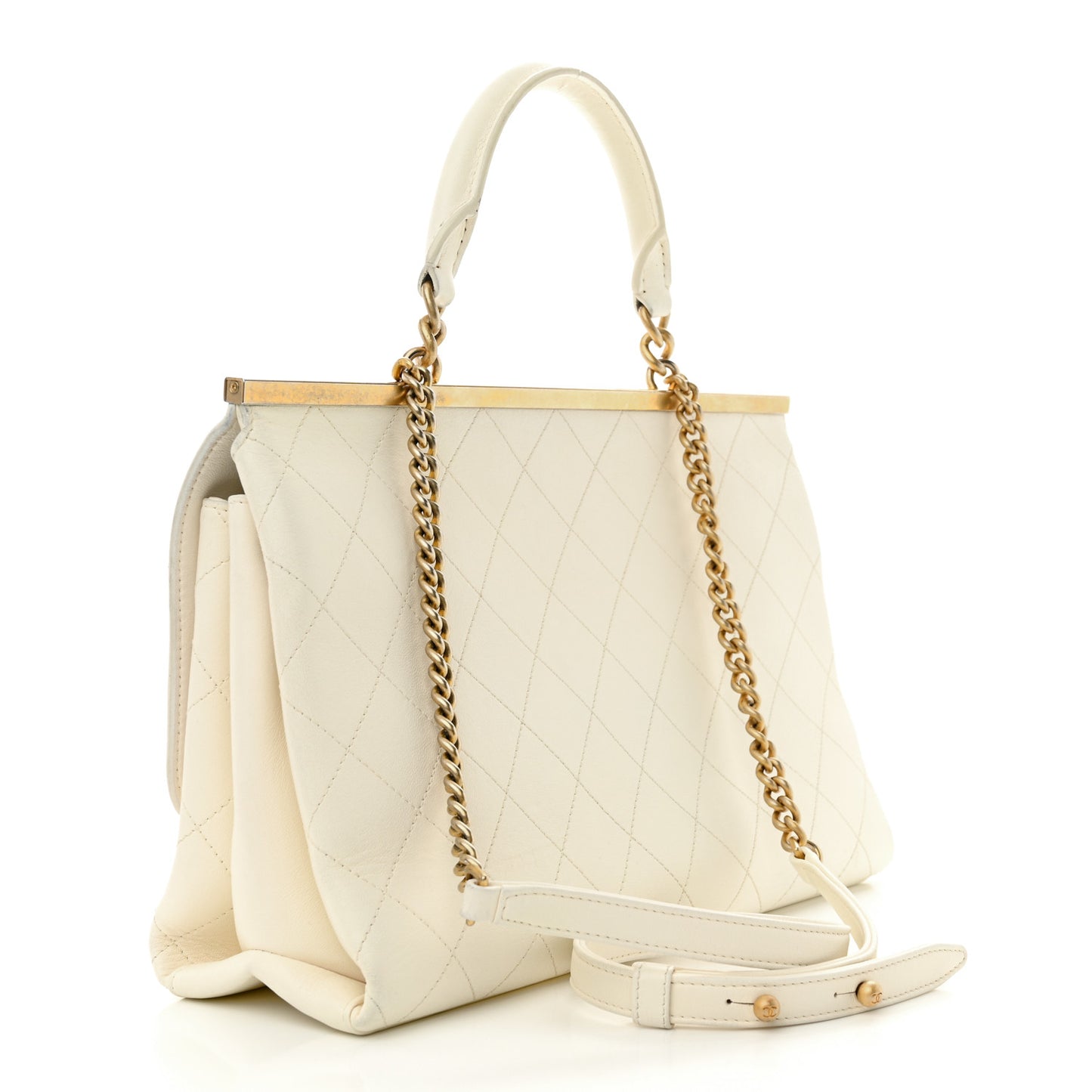 Lambskin Quilted Coco Luxe Top Handle Flap White
