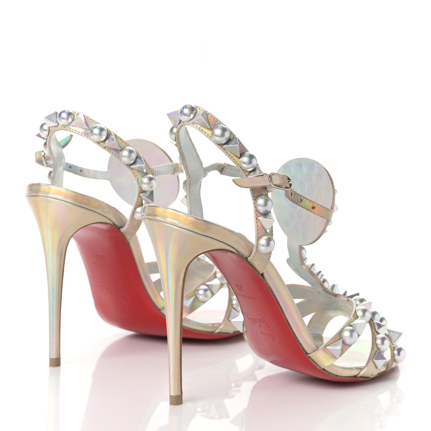 Christian Louboutin Iridescent Patent Embellished Goldora 100 Sandals 35 White 3 of 9