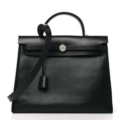 Hermes Toile H Berline Vache Hunter Herbag Zip PM 31 Black Ecru 3 of 9