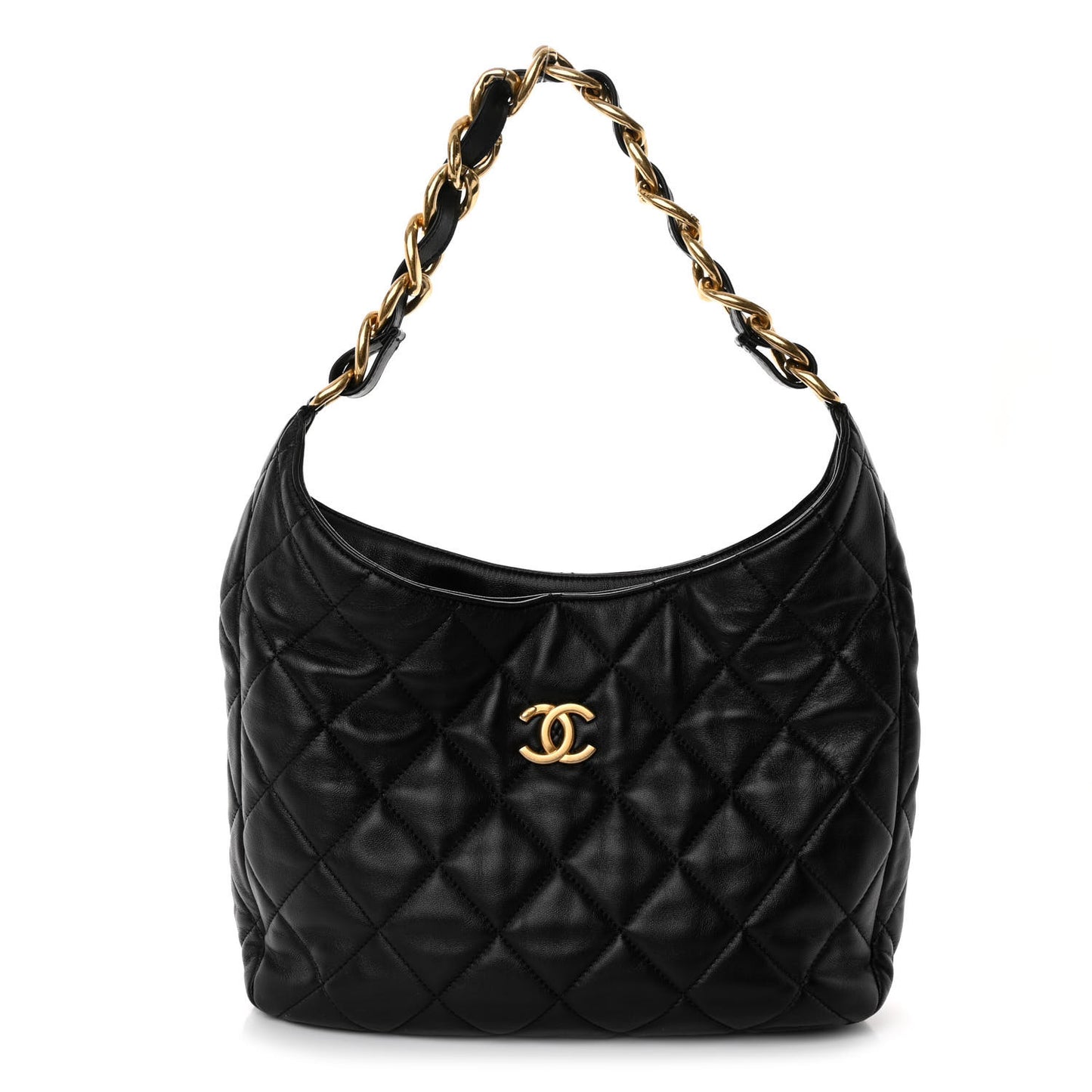 Lambskin Quilted Large CC Funky Town Hobo Black