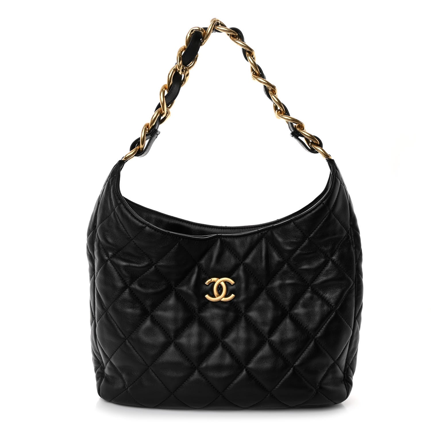 Chanel Lambskin Quilted Large CC Funky Town Hobo Black 1 of 10