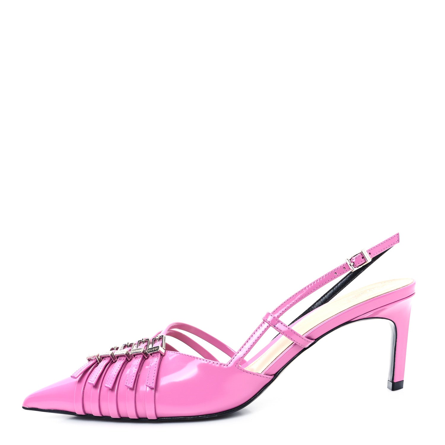 Gucci Patent Regent Calfskin Walma 65 Buckle Slingback Pumps 38.5 Libre Pink 1 of 10