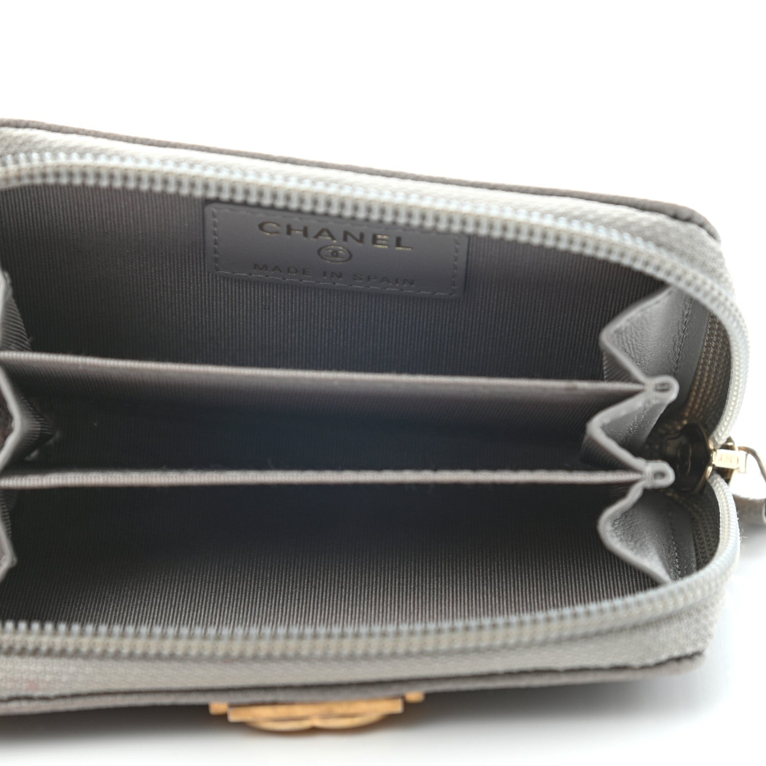Chanel Caviar Quilted Boy Zip Around Coin Purse Wallet Grey 5 of 7