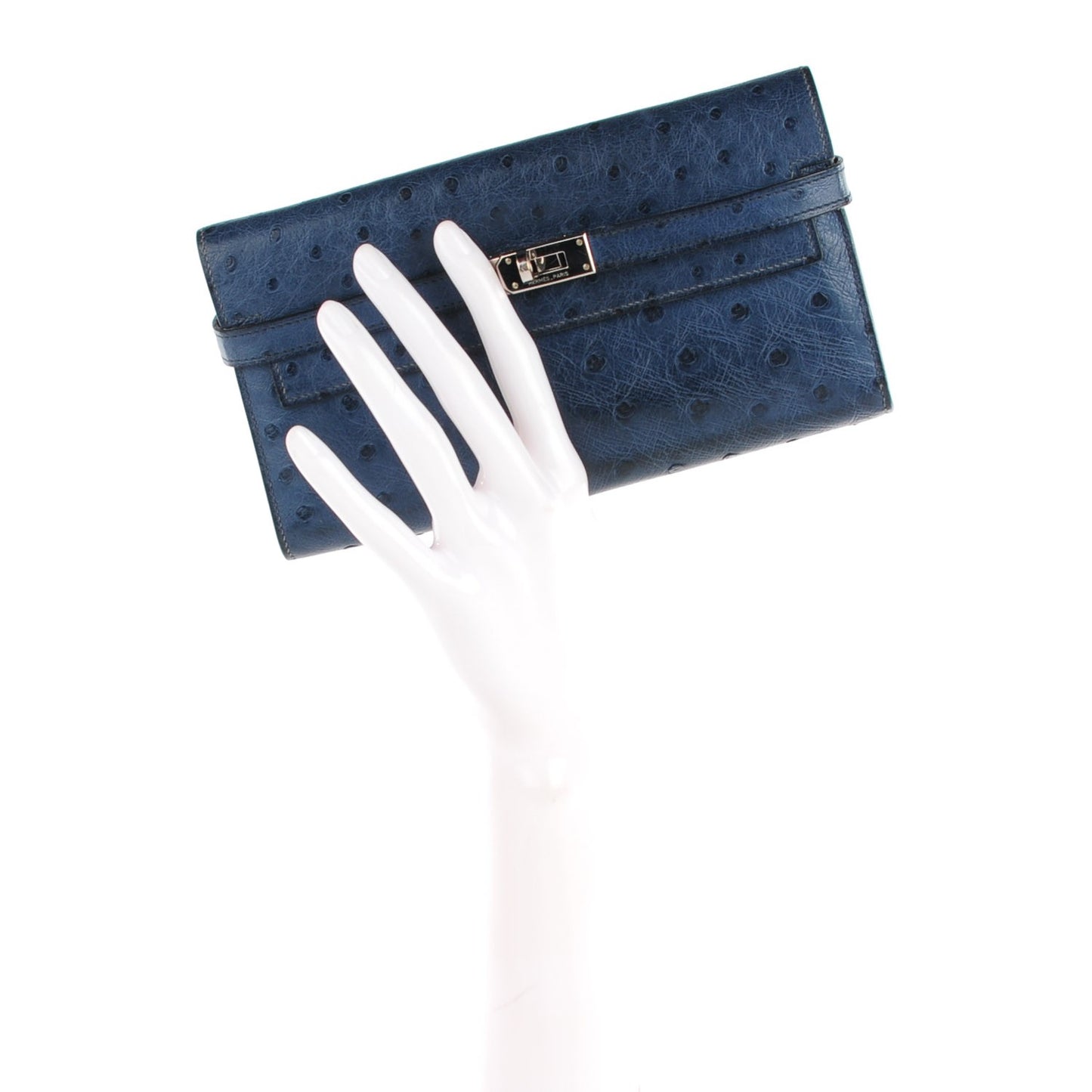 Ostrich Kelly Longue Wallet Bleu Roi