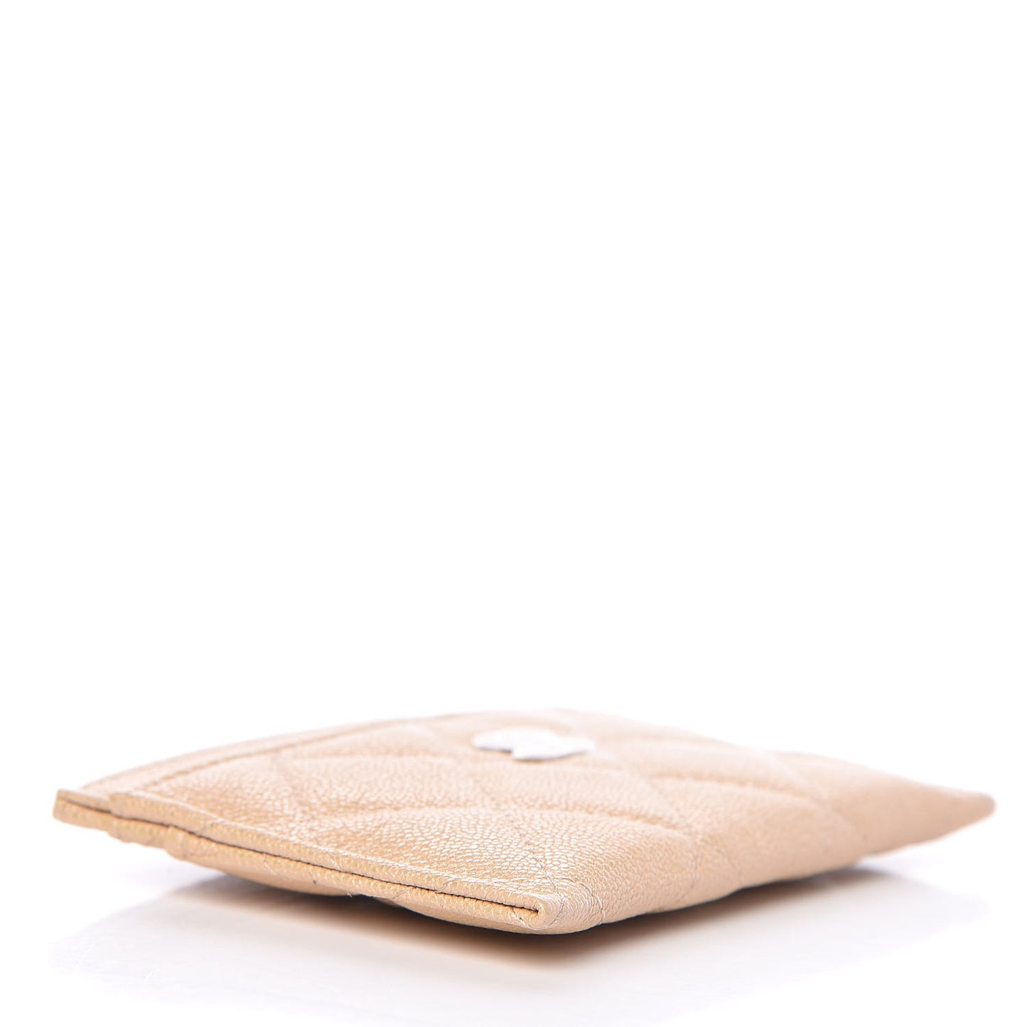 Iridescent Caviar Quilted Card Holder Beige