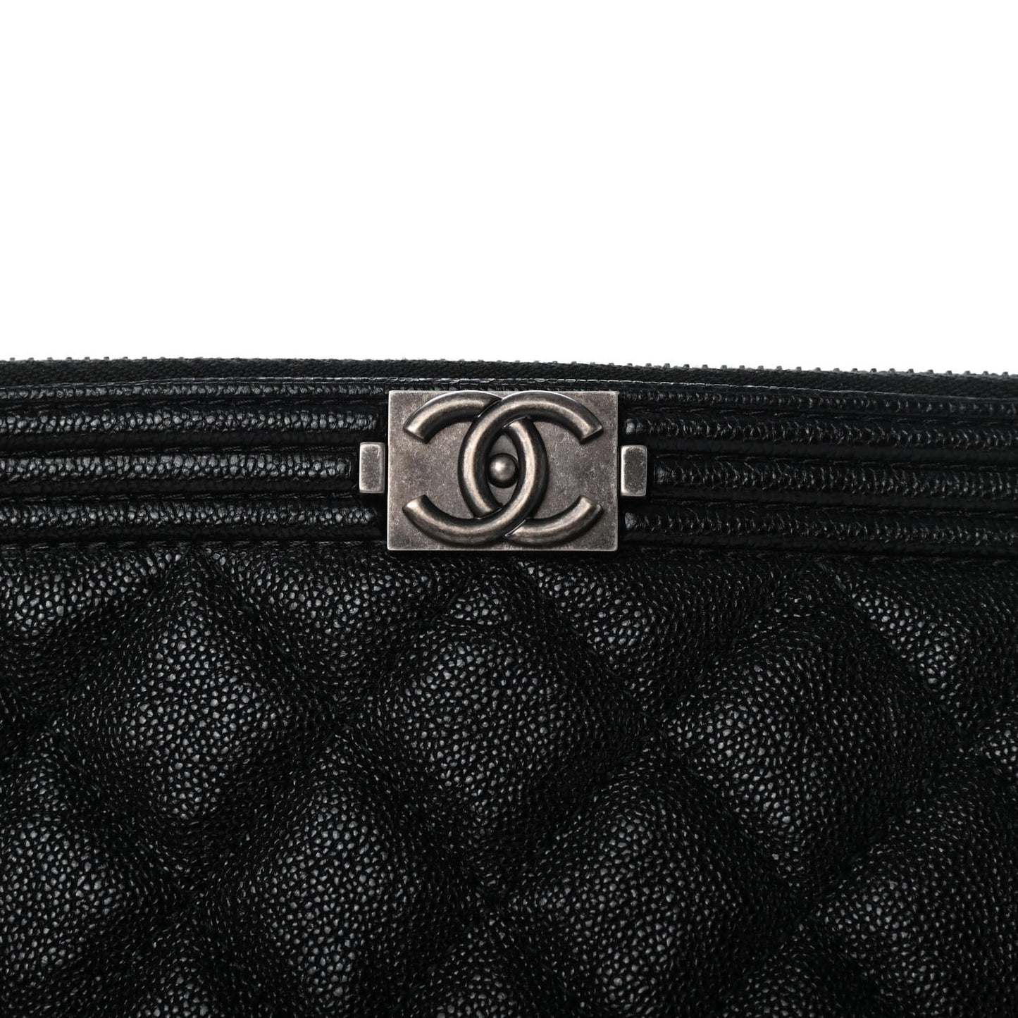 Iridescent Caviar Quilted Large Boy Cosmetic Case Black