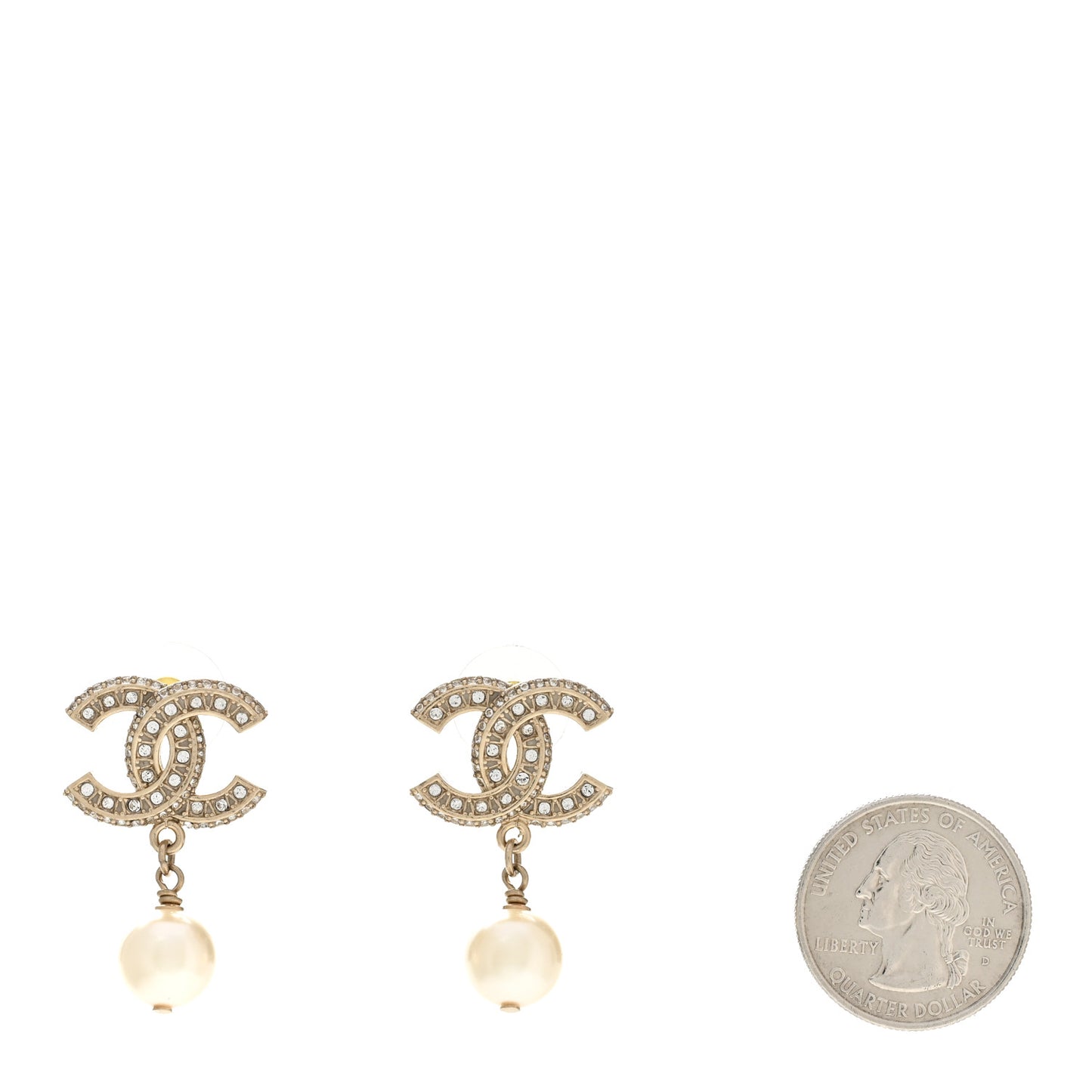 Crystal Pearl CC Drop Earrings Gold