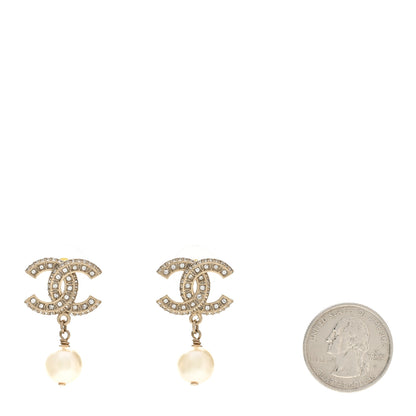 Chanel Crystal Pearl CC Drop Earrings Gold 2 of 5