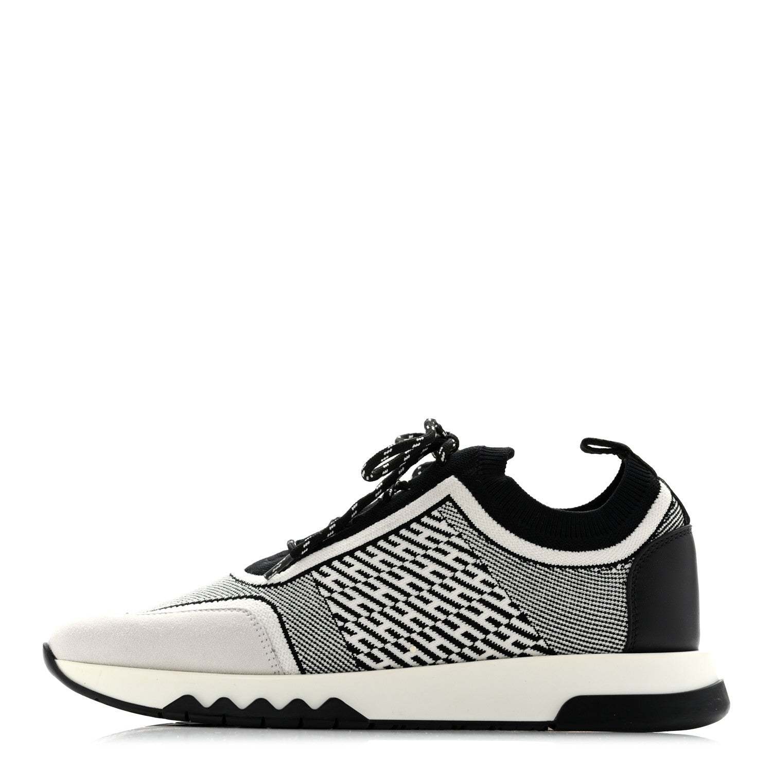 Hermes Knit Bi-Color Womens Addict Sneakers 37 Black White 1 of 9