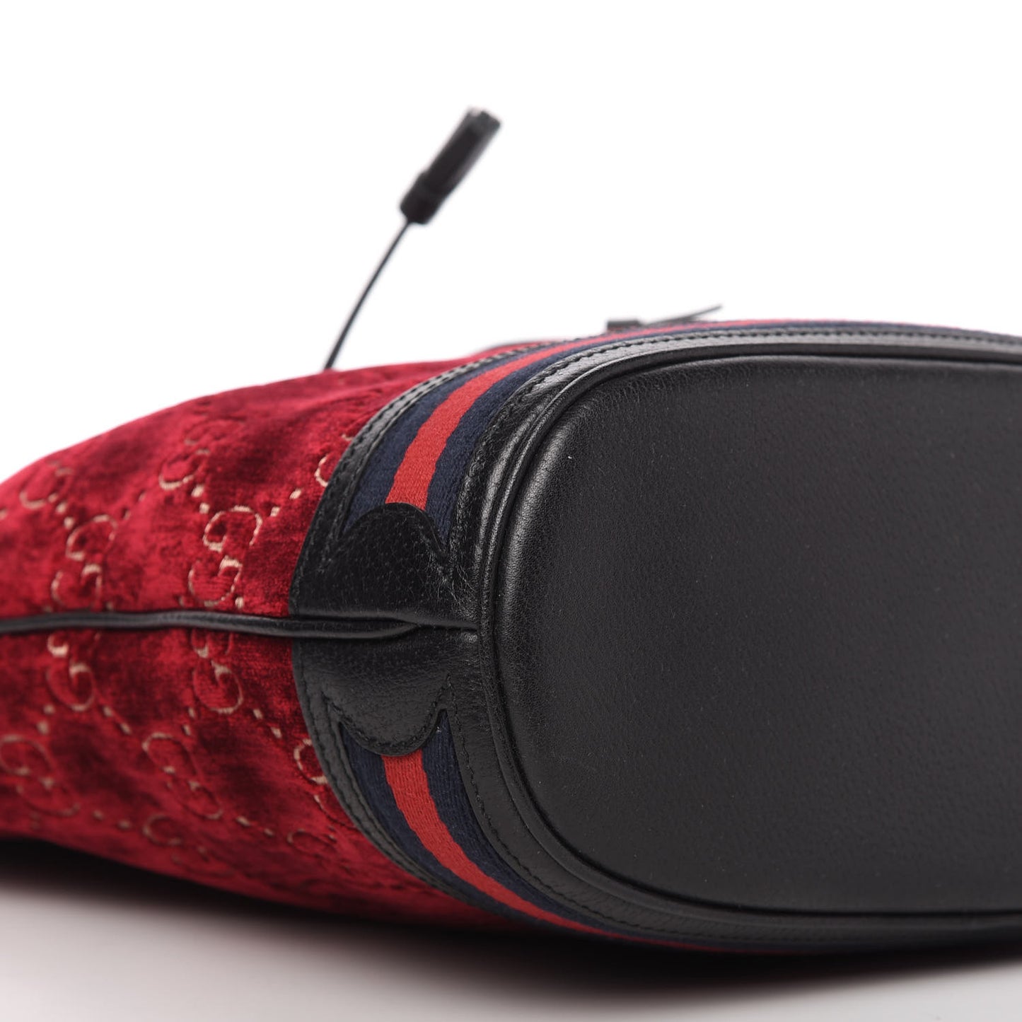 Velvet GG Monogram Textured Calfskin Web Bucket Bag Red Cipria Black