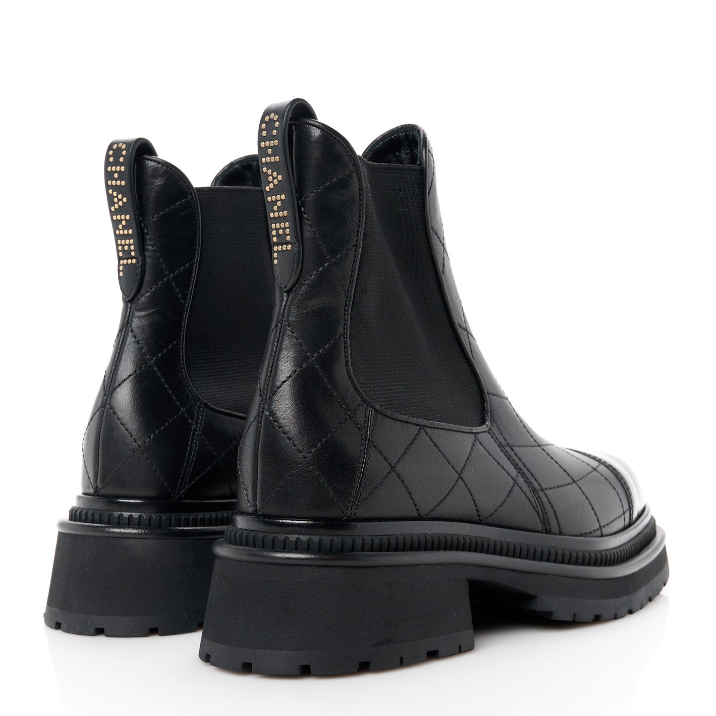 Calfskin Patent Cap Toe Quilted Short Boots 37 Black