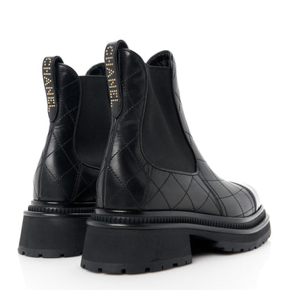 Chanel Calfskin Patent Cap Toe Quilted Short Boots 37 Black 4 of 8