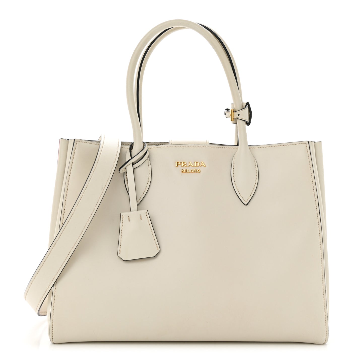 City Calfskin Medium Colorblock Bibliotheque Tote White Fuoco