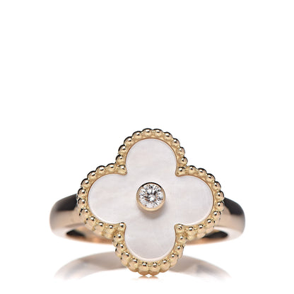 Van Cleef & Arpels 18K Yellow Gold Diamond Mother of Pearl Vintage Alhambra Ring 53 6.75 1 of 7