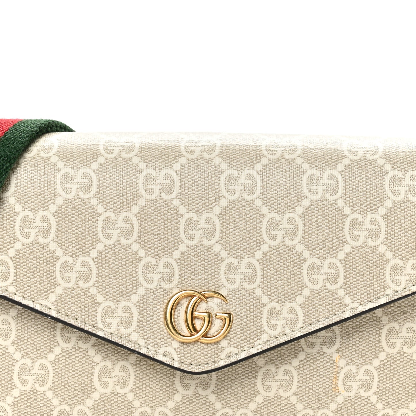 GG Supreme Monogram Textured Dollar Calfskin Web Mini Ophidia Envelope Shoulder Bag Beige Mystic White Oatmeal