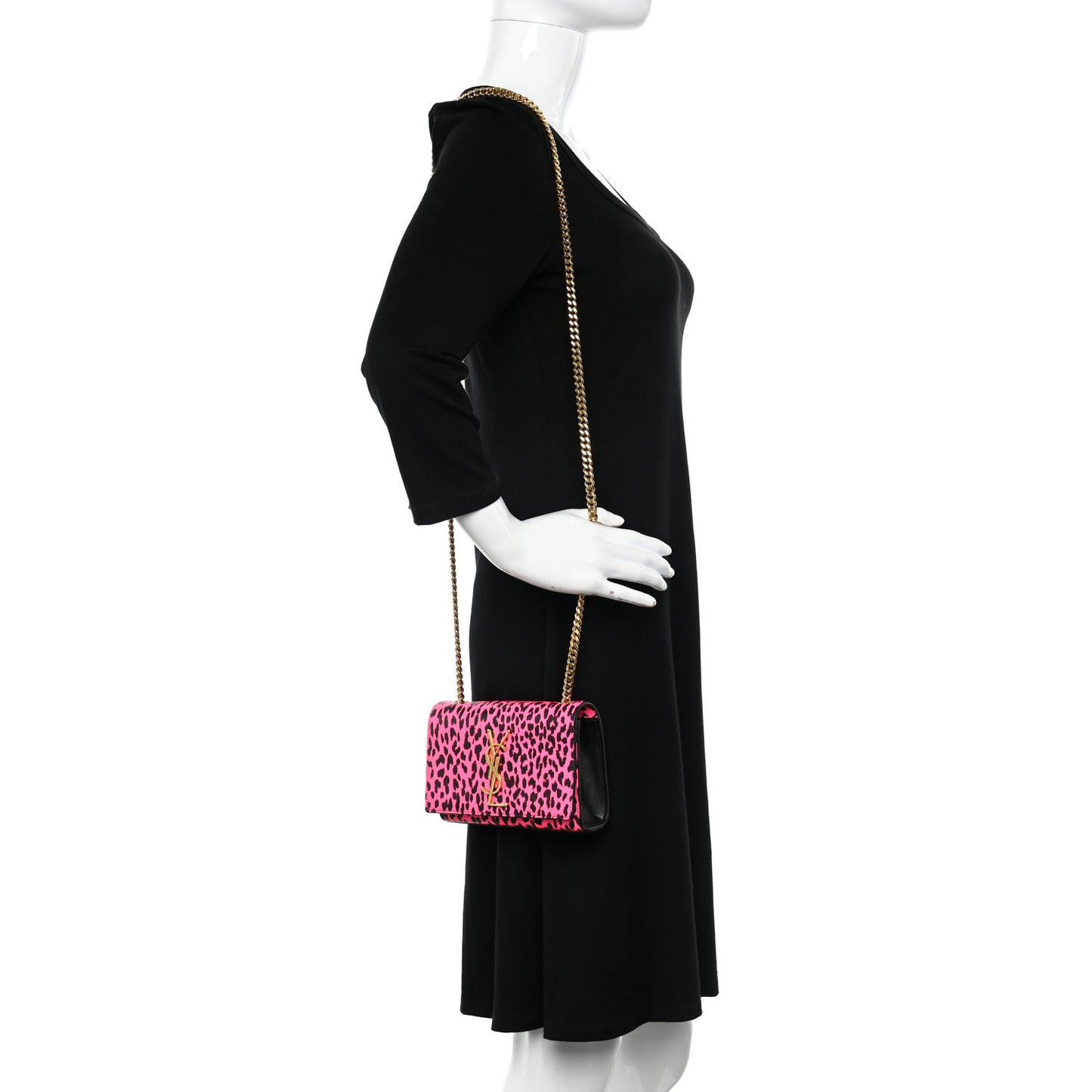 Calfskin Leopard Small Monogram Kate Satchel Pink Black