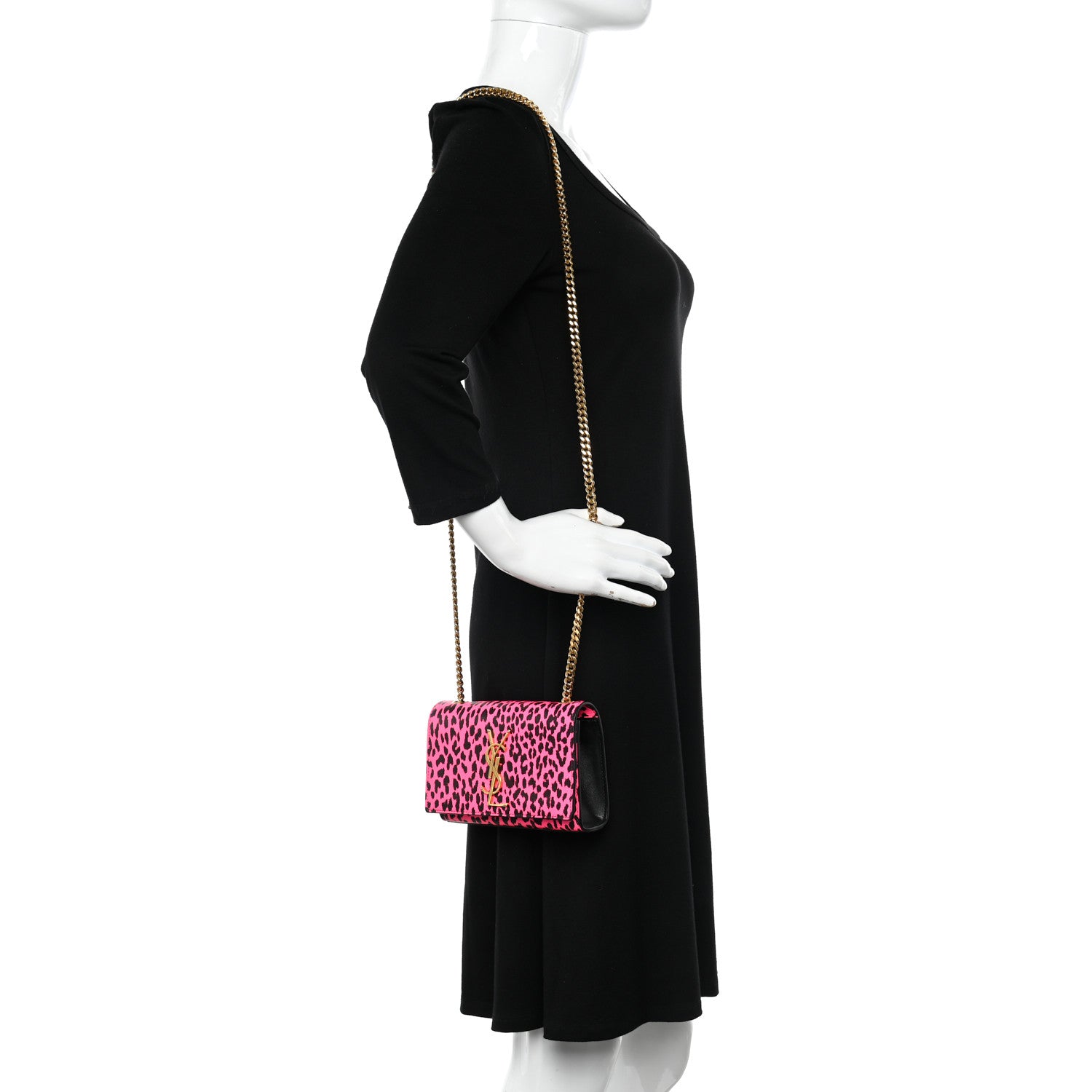 Saint Laurent Calfskin Leopard Small Monogram Kate Satchel Pink Black 2 of 11
