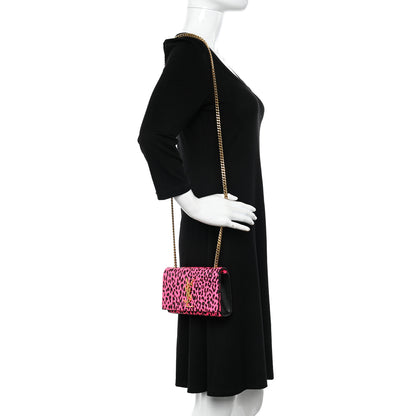 Saint Laurent Calfskin Leopard Small Monogram Kate Satchel Pink Black 2 of 11