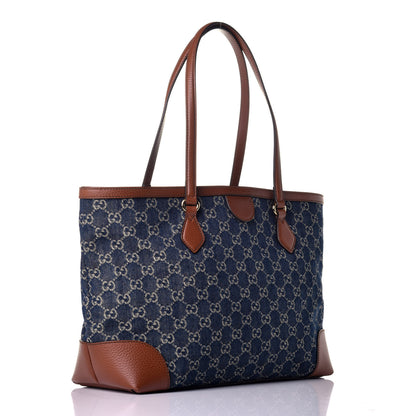 Gucci New Denim GG Monogram Medium Ophidia Shopping Tote Blue Tea Cuir 3 of 9