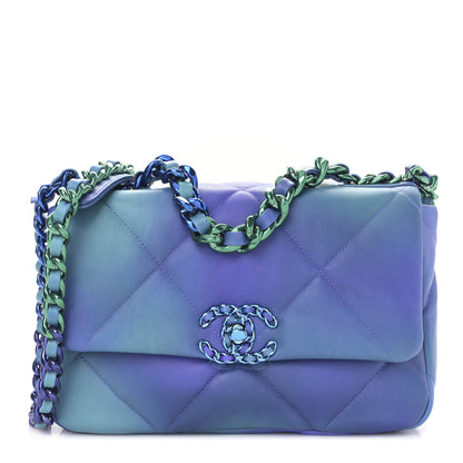 Chanel Tie Dye Calfskin Quilted Medium Chanel 19 Flap Blue Purple 1 of 9