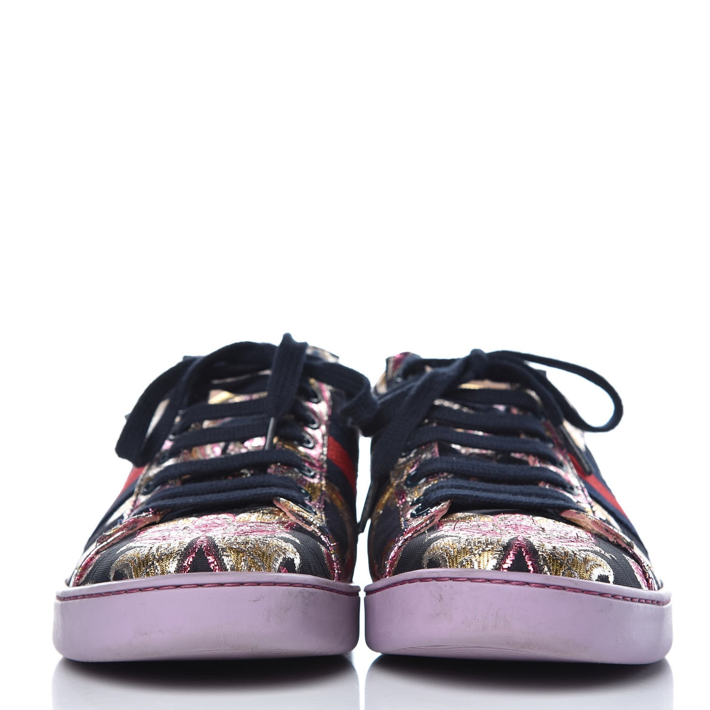 Lurex Brocade Web Nappa Womens Ace Sneakers 38 Black Pink Oro Vecchio