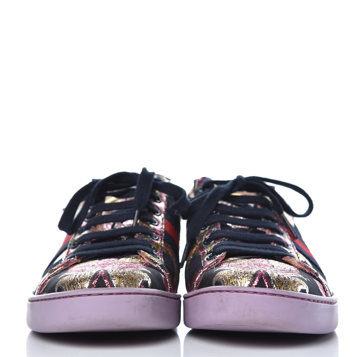 Gucci Lurex Brocade Web Nappa Womens Ace Sneakers 38 Black Pink Oro Vecchio 2 of 12