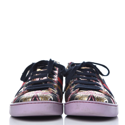 Gucci Lurex Brocade Web Nappa Womens Ace Sneakers 38 Black Pink Oro Vecchio 2 of 12