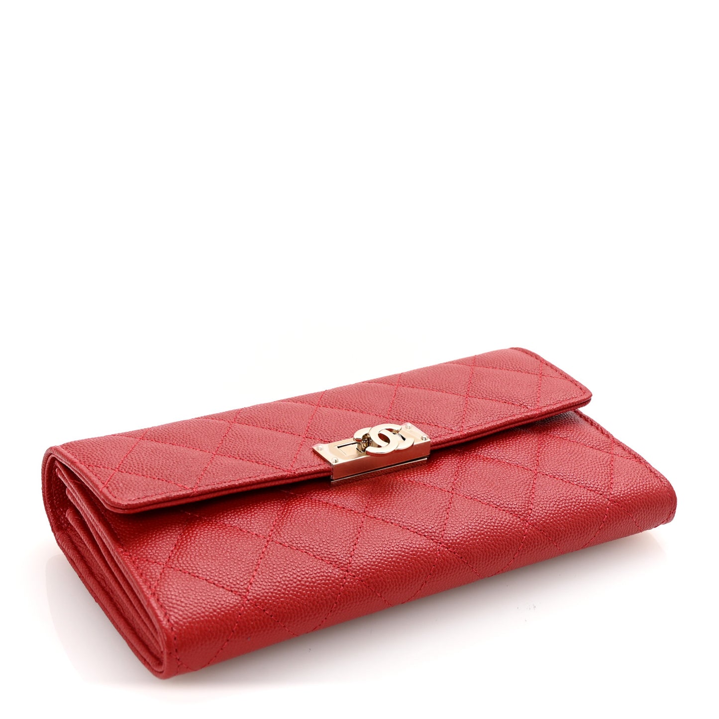 Caviar Quilted Large Golden Class Gusset Flap Wallet Red