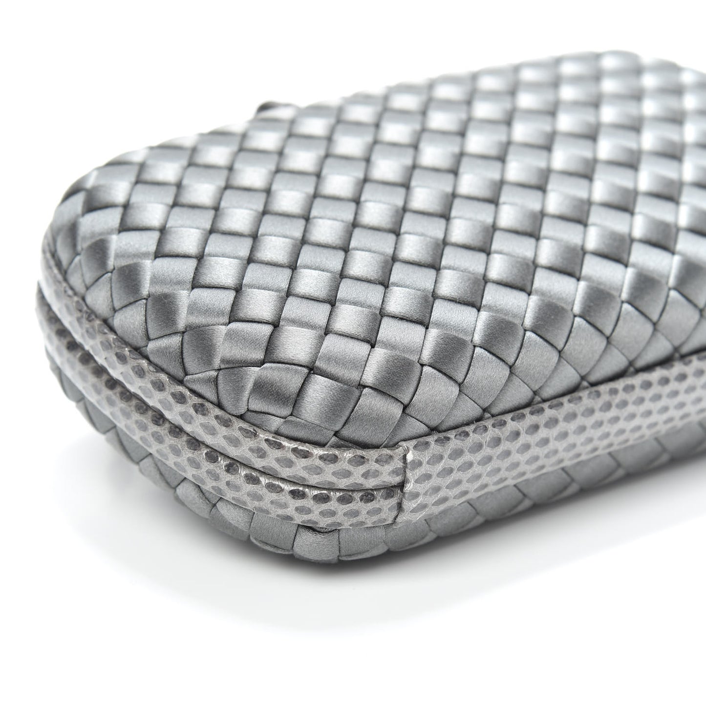 Satin Ayers Intrecciato Chain Knot Clutch Grey