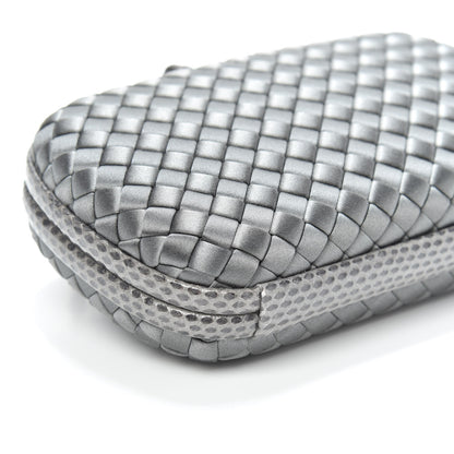 Bottega Veneta Satin Ayers Intrecciato Chain Knot Clutch Grey 8 of 9