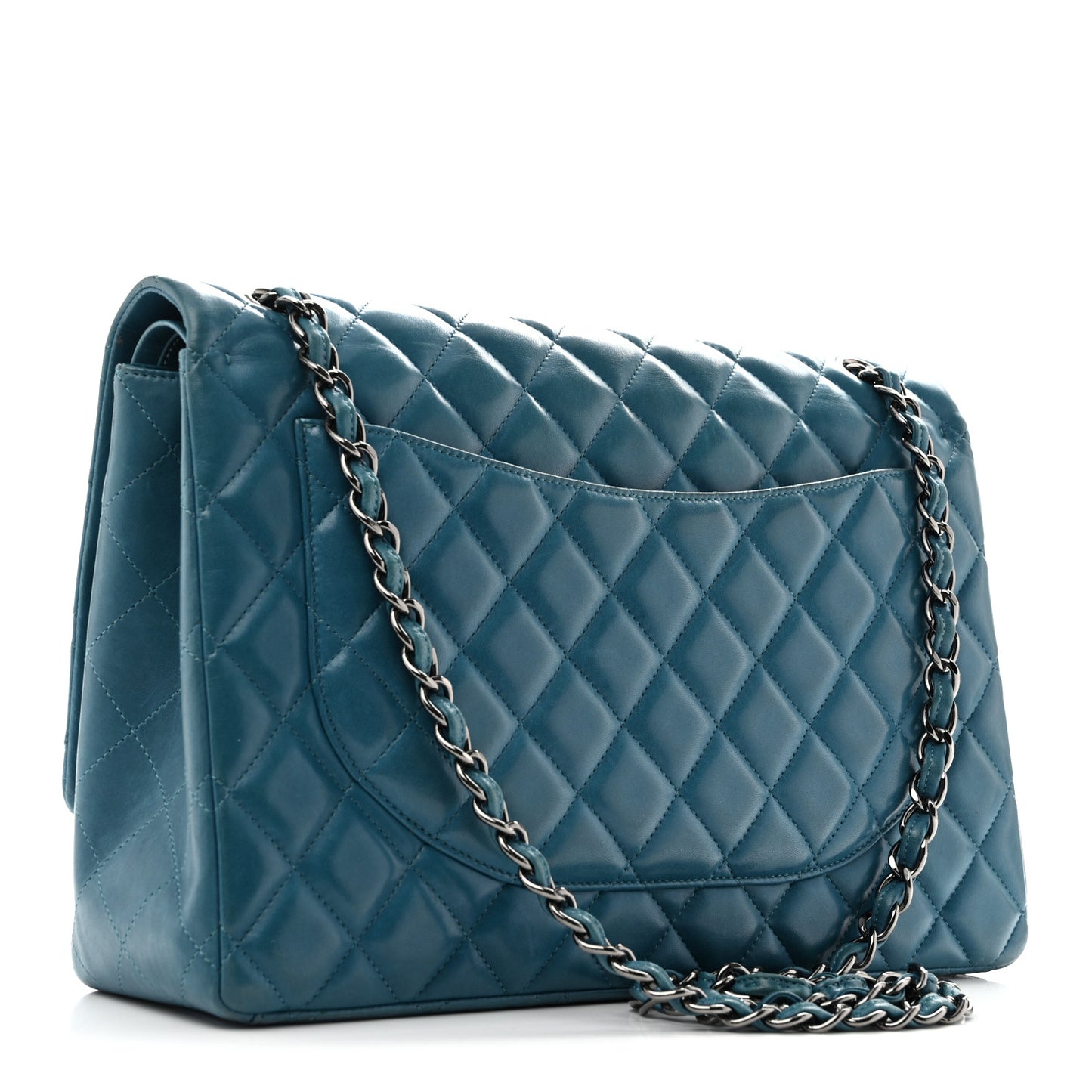 Lambskin Quilted Maxi Double Flap Turquoise