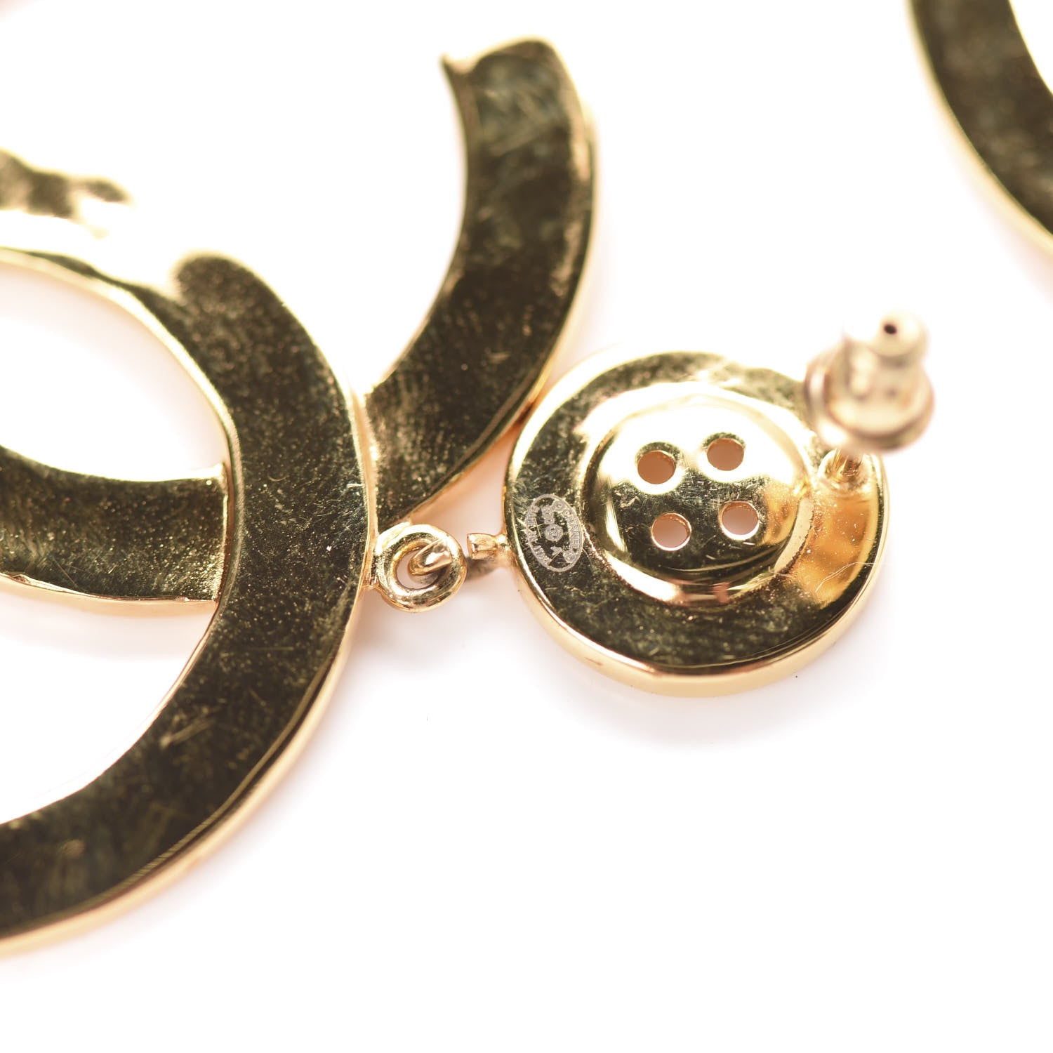 Chanel Metal Large Paris Button Earrings Gold 5 of 6