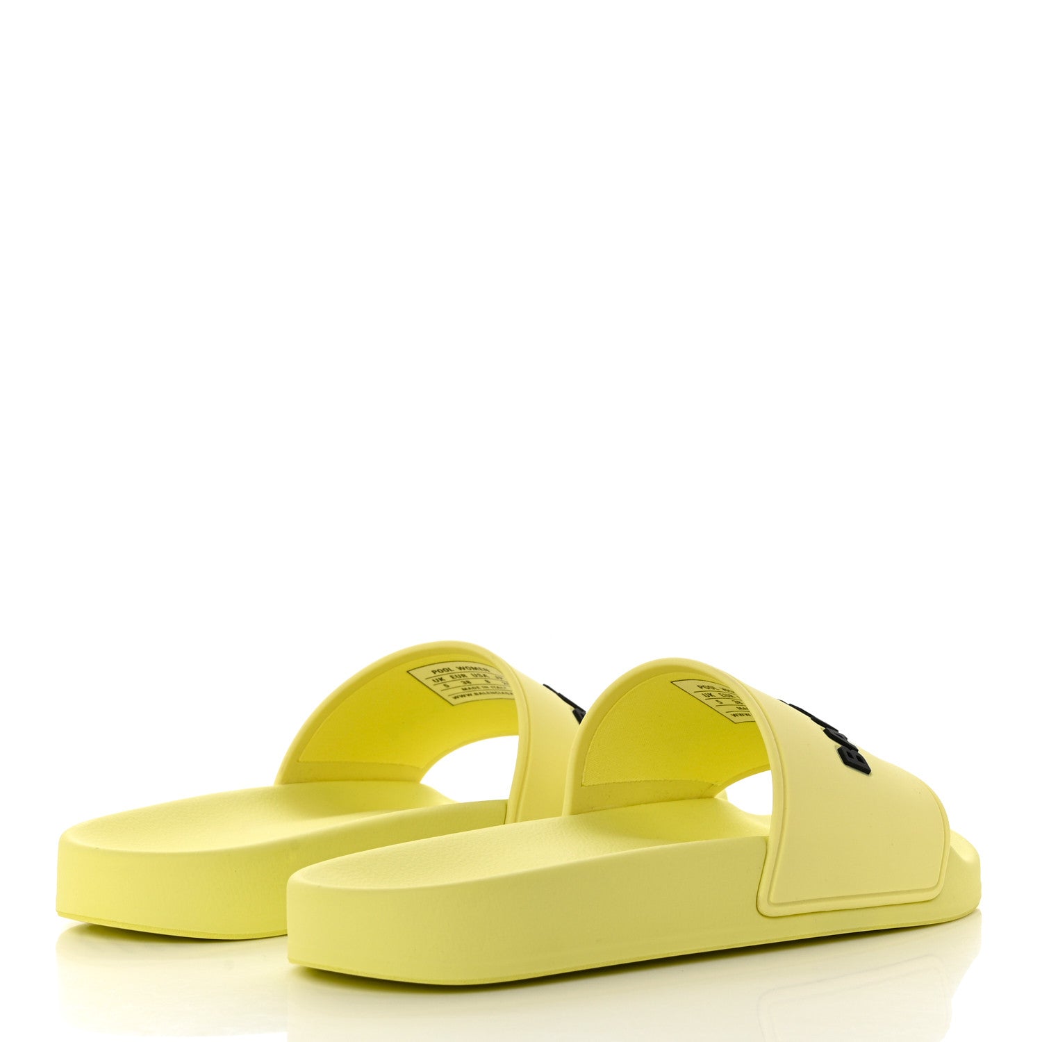 Balenciaga Smooth Rubber Logo Bi-Color Womens Pool Slide Sandals 38 Yellow Black 4 of 8