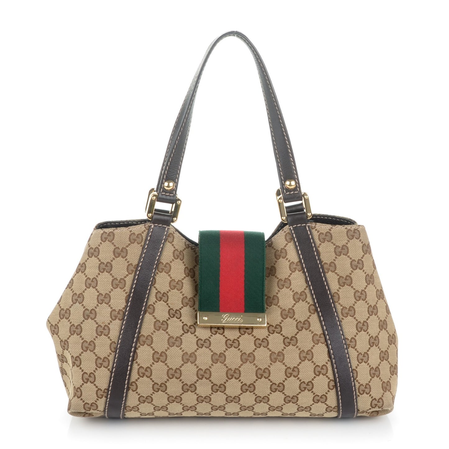 Monogram Medium New Ladies Web Tote Dark Brown