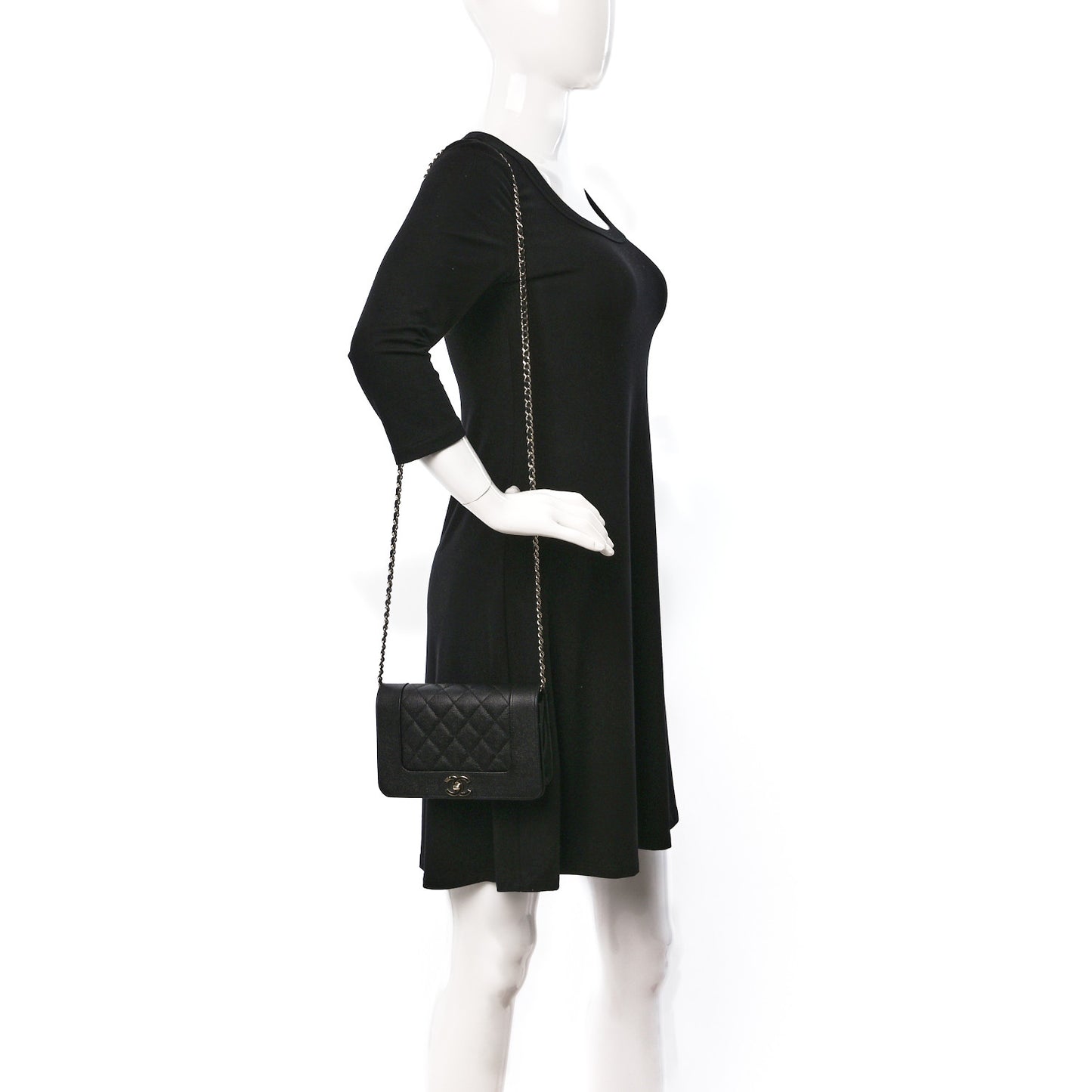 Caviar Quilted Vintage Mademoiselle Wallet On Chain WOC Black