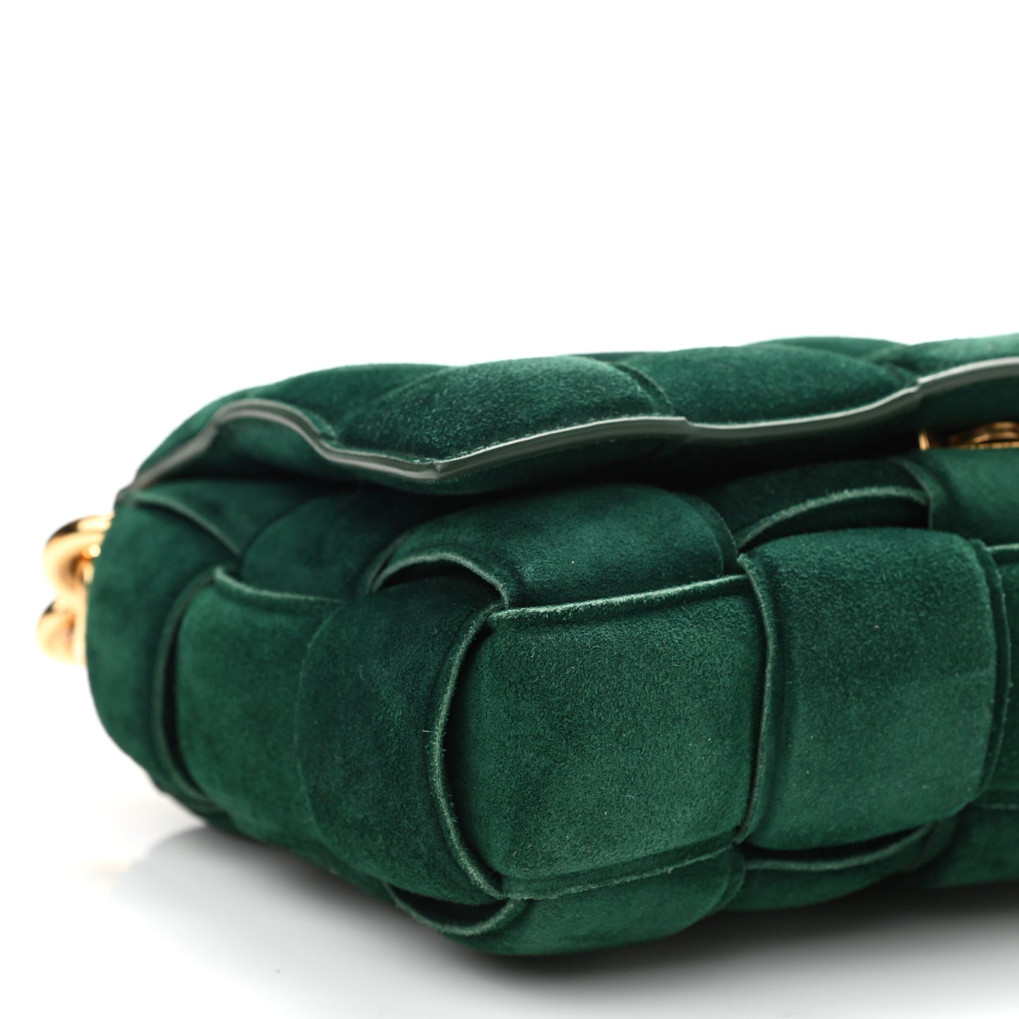Suede Maxi Intrecciato Padded Chain Cassette Crossbody Bag Emerald Green