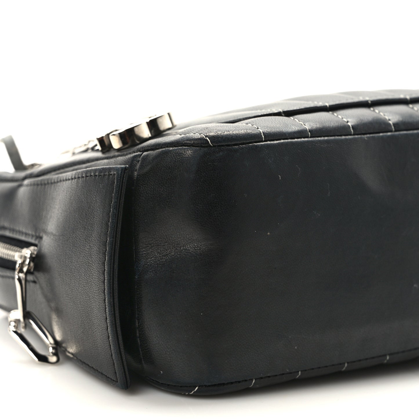 Lambskin Vertical Quilted Mademoiselle Small Camera Case Black