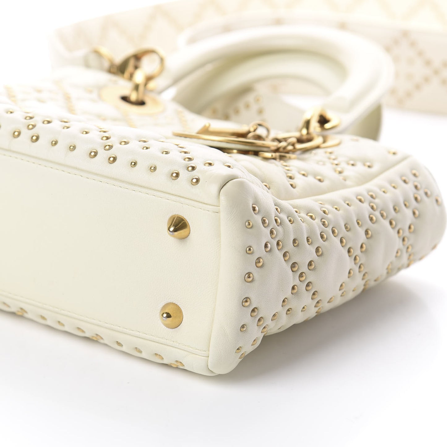 Calfskin Cannage Studded Medium Supple Lady Dior White