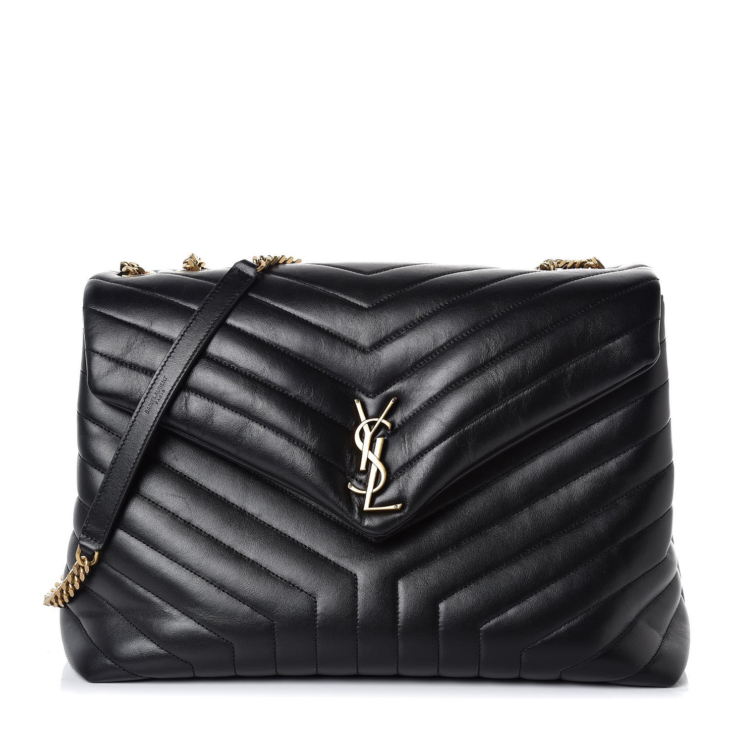 Calfskin Y Quilted Monogram Large Loulou Chain Satchel Black