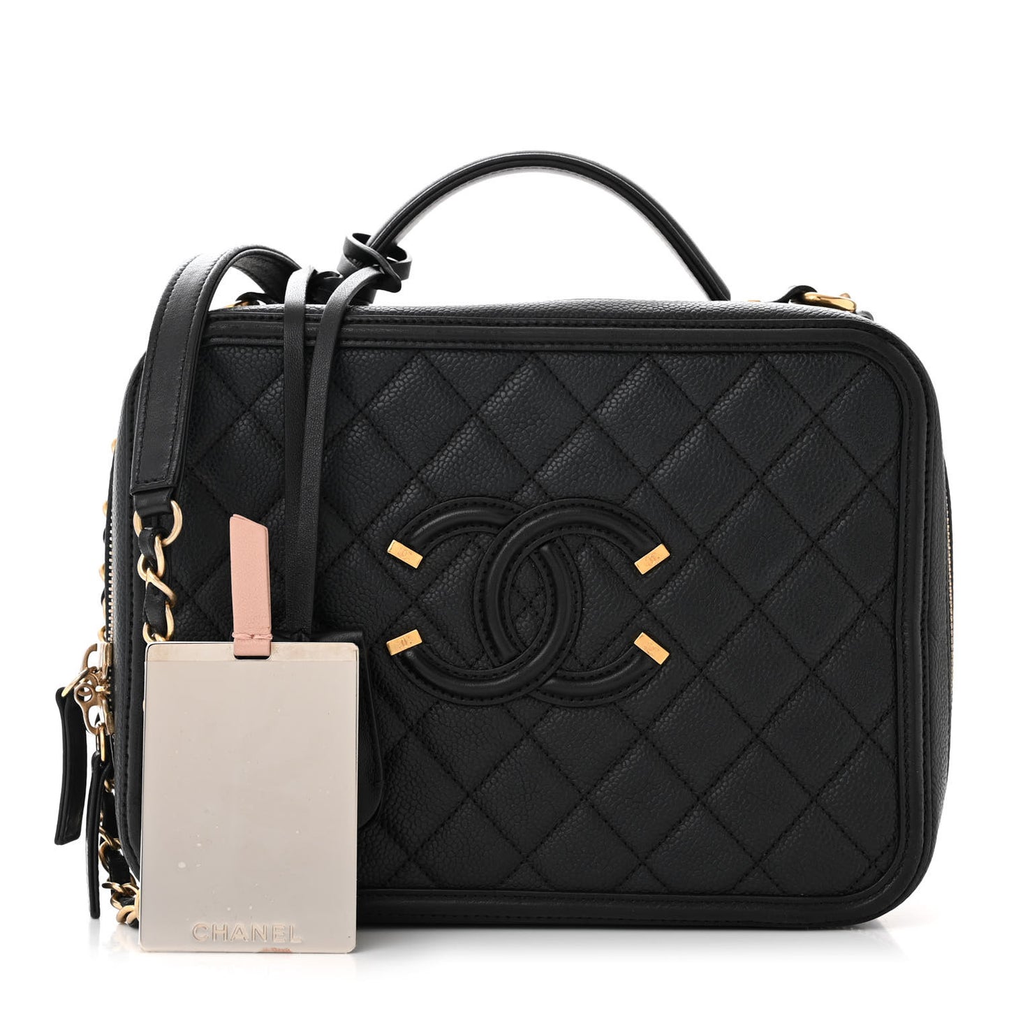Caviar Quilted Large CC Filigree Vanity Case Black