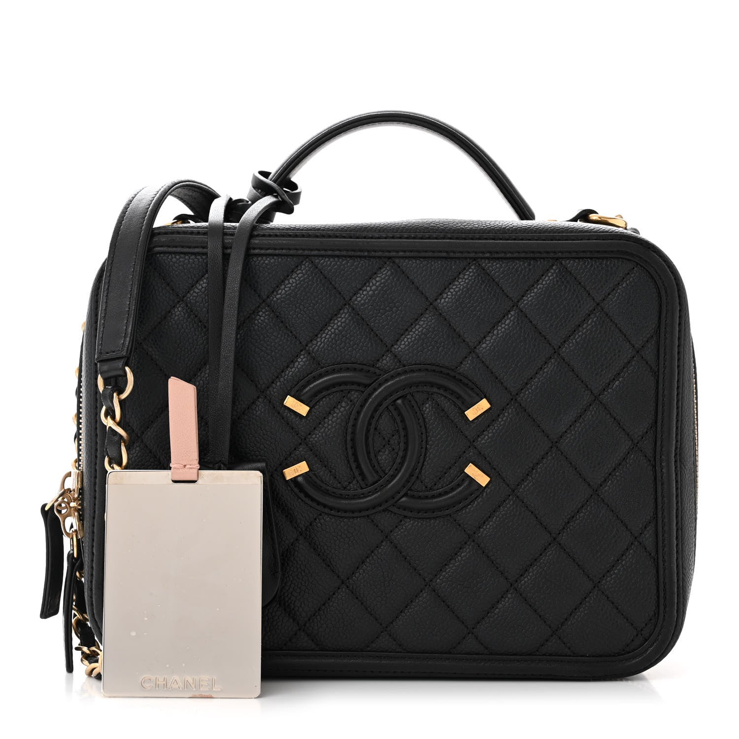 Chanel Caviar Quilted Large CC Filigree Vanity Case Black 3 of 14