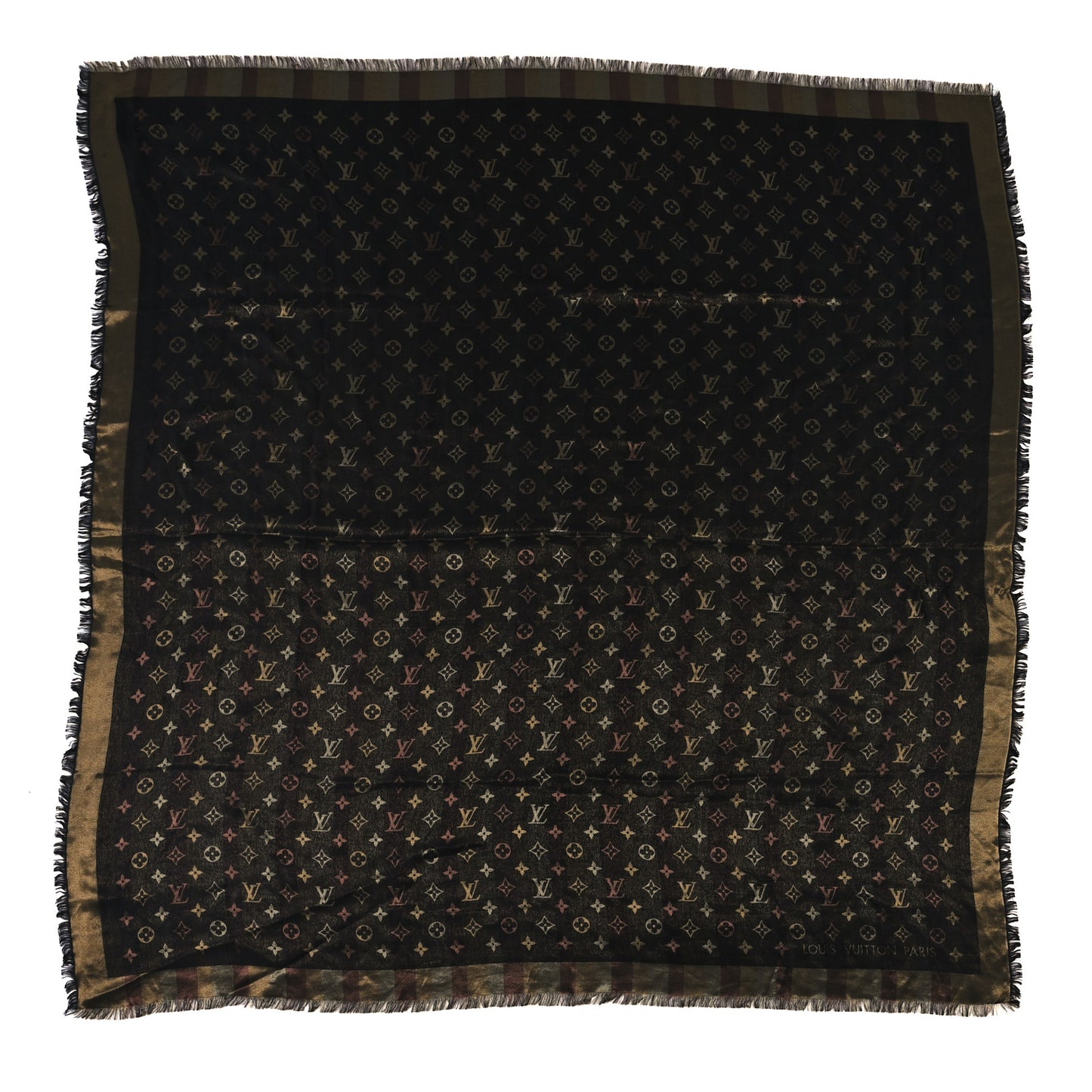 Silk Lurex Wool So Shine Monogram Shawl Black