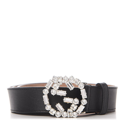 Gucci Calfskin Crystal Interlocking G Belt 100 40 Black 1 of 4