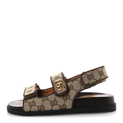 Gucci GG Monogram Lavaredo Eco Fabric Womens Slide Sandals With Straps 37 Beige Ebony Light Brown 1 of 11