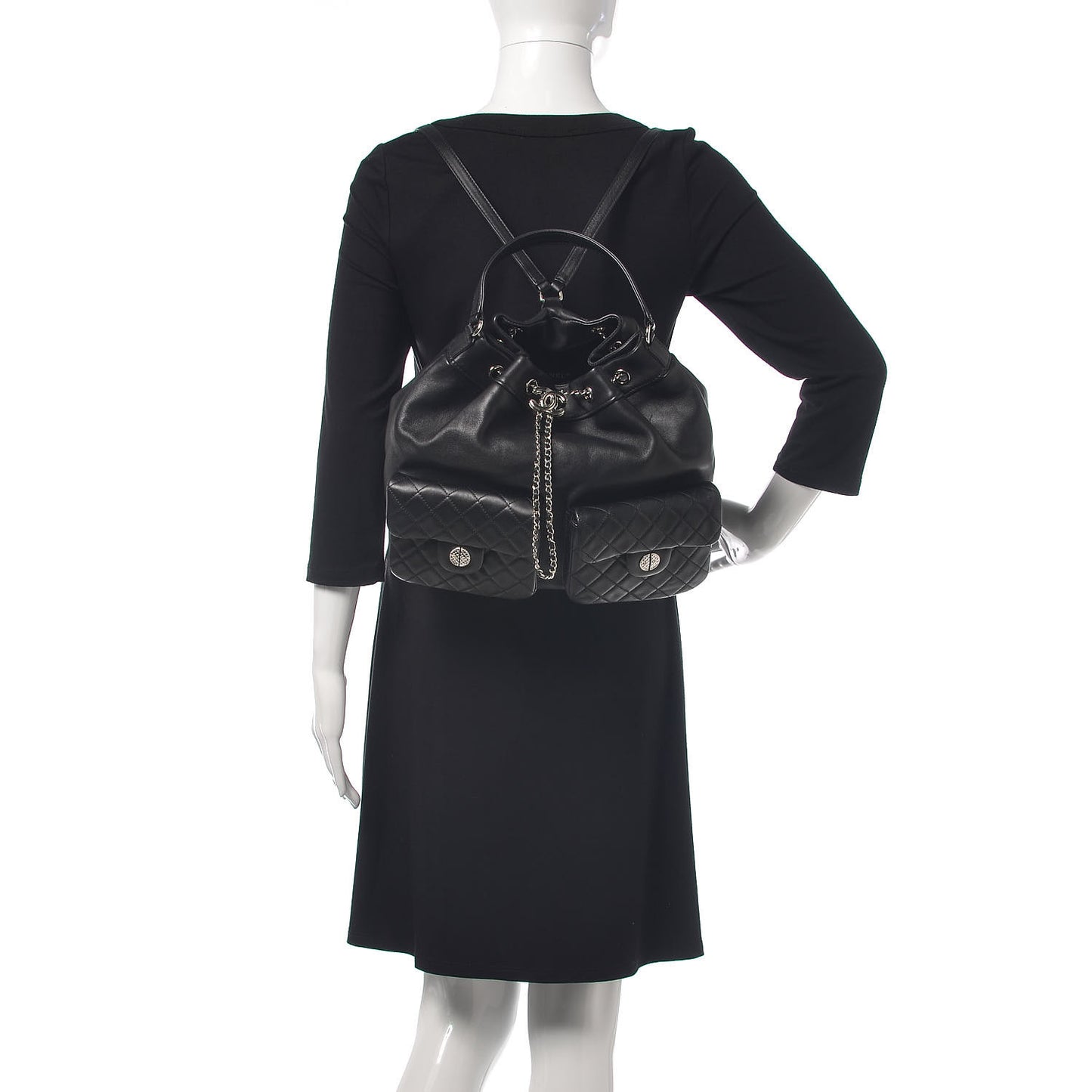 Lambskin Quilted Backpack Pocket Black